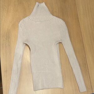 Ribbed Turtleneck Sweater - Cream / Light Tan